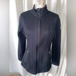 Spyder Jacket Women's L Black Full-Zip Fleece Lined Cable Knit Jacket Pockets